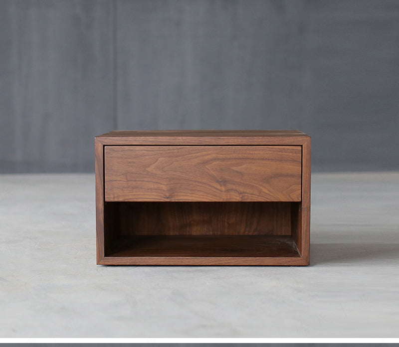 Mazonvintage-Chic Minimal Black Walnut Wood Nightstand