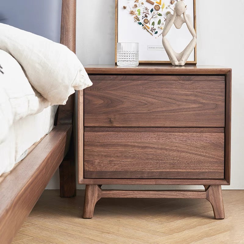 Mazonvintage-Artisan Dual Drawer Black Walnut Wood Nightstand