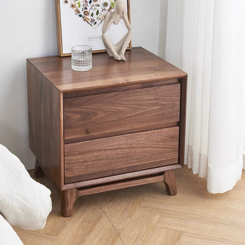 Mazonvintage-Artisan Dual Drawer Black Walnut Wood Nightstand