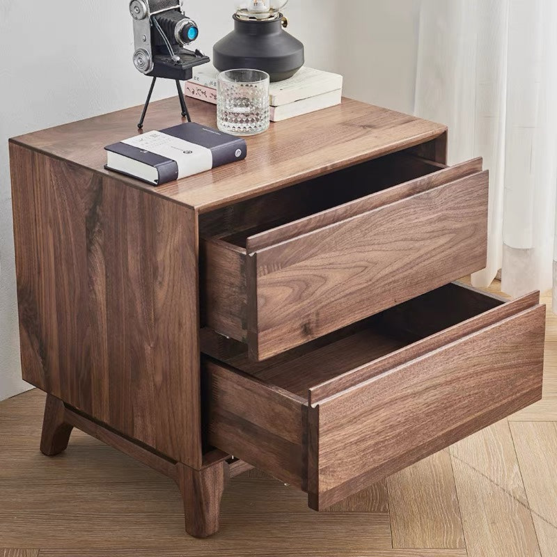 Mazonvintage-Artisan Dual Drawer Black Walnut Wood Nightstand
