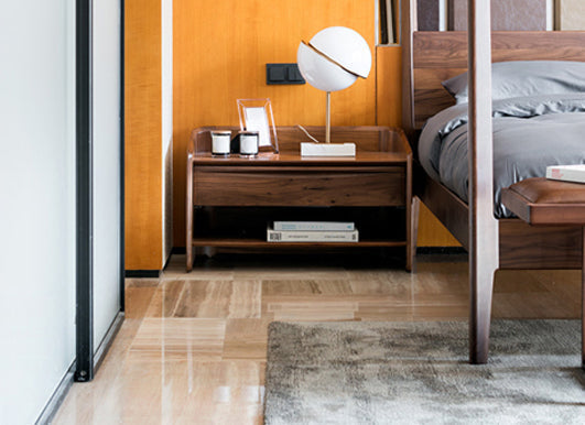 Mazonvintage-Elegant Walnut Wood Nightstand with Open Space