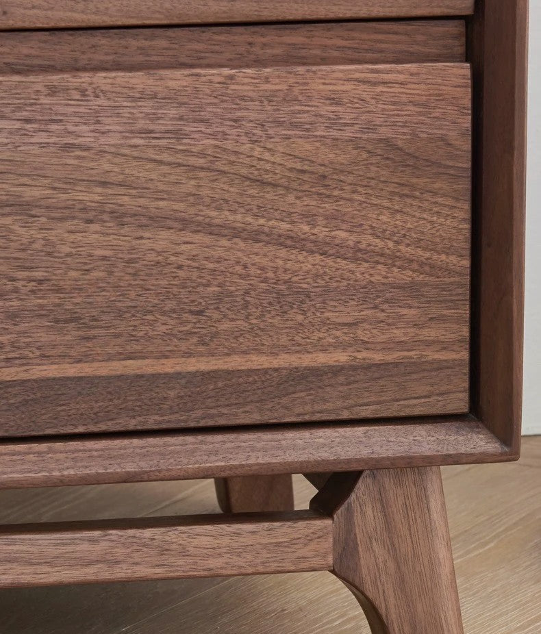 Mazonvintage-Artisan Dual Drawer Black Walnut Wood Nightstand
