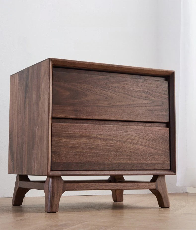 Mazonvintage-Artisan Dual Drawer Black Walnut Wood Nightstand