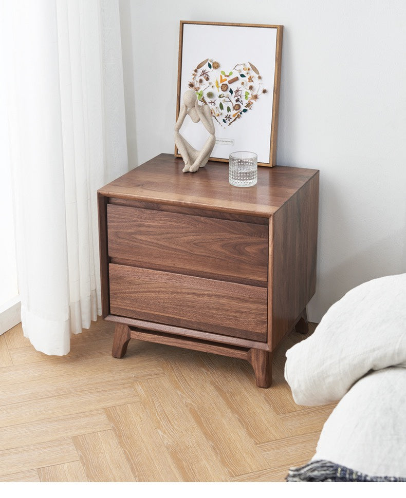 Mazonvintage-Artisan Dual Drawer Black Walnut Wood Nightstand