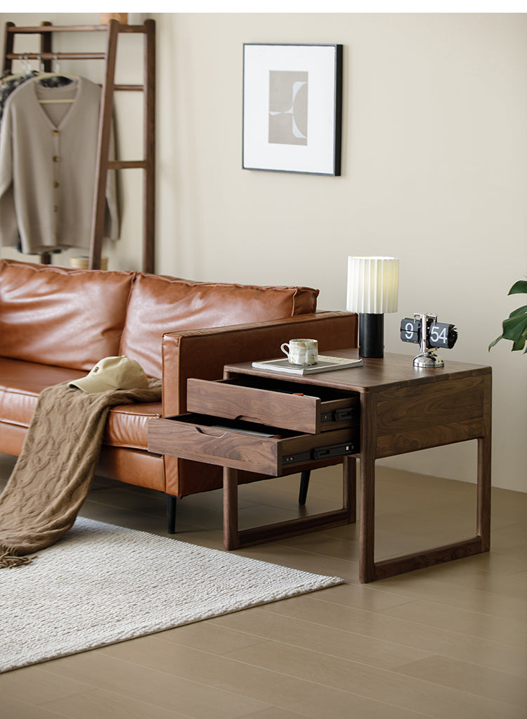 Mazonvintage-Clean Design Walnut Wood Nightstand with 2 Drawers