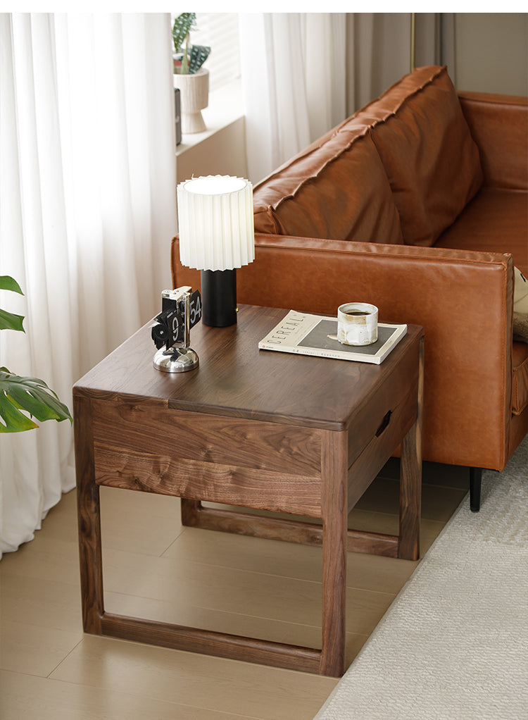 Mazonvintage-Clean Design Walnut Wood Nightstand with 2 Drawers