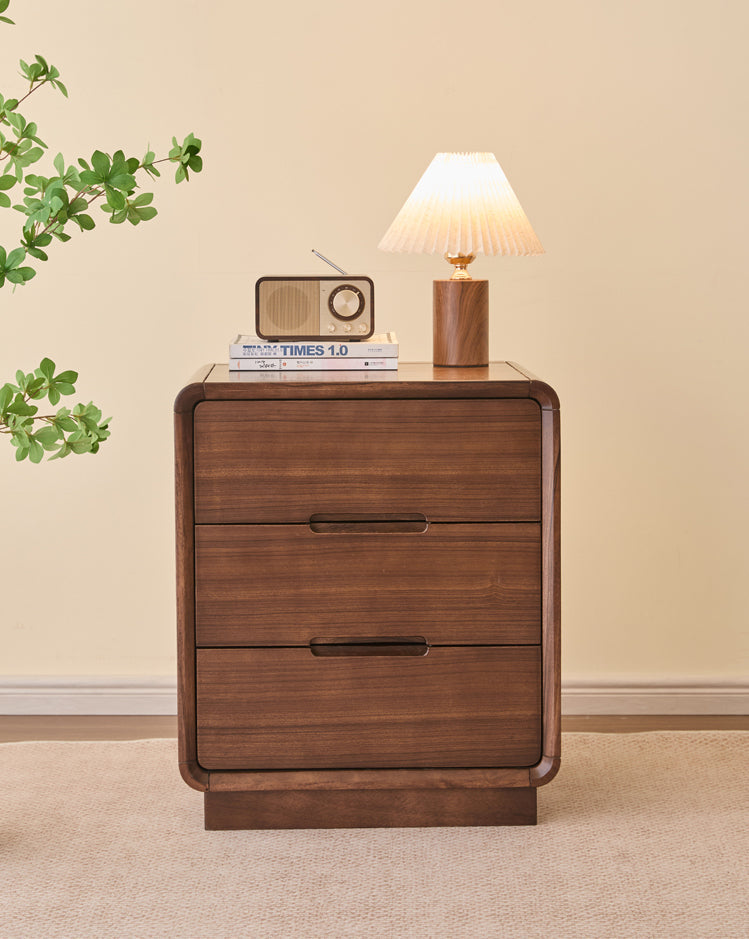 Mazonvintage-Bespoke 3 Drawers Black Walnut Wood Bedside Table