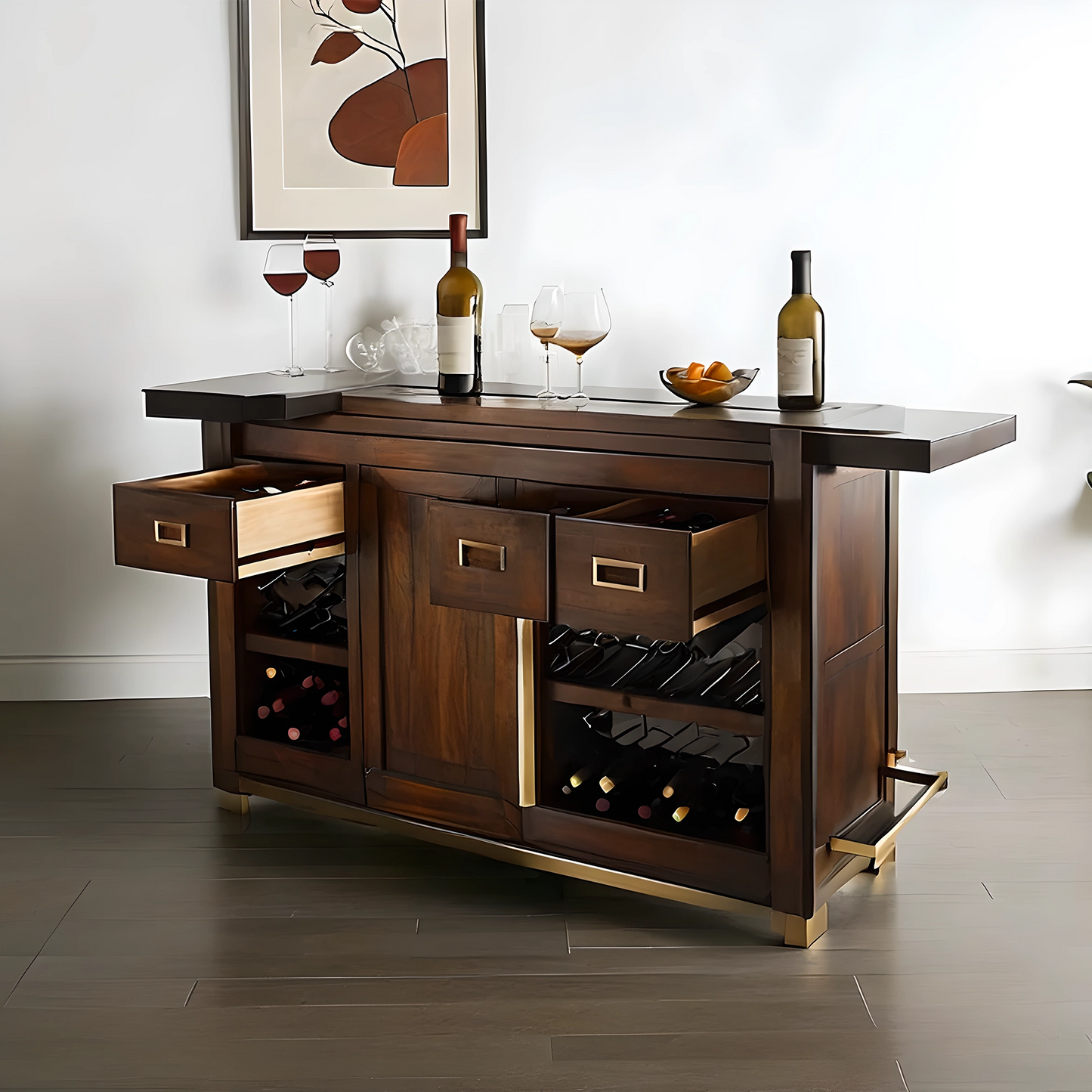 Wooden wine cabinet with glass doors, designed for elegance and practicality – ideal for any wine lover.