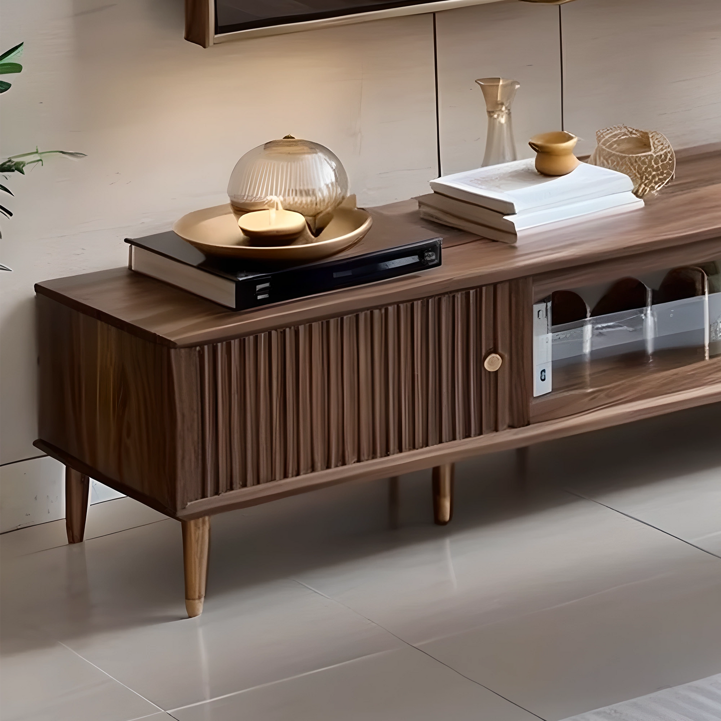 North American Walnut TV Cabinet | Natural Wood TV Shelf | Nordic Style & Mid-Century Modern