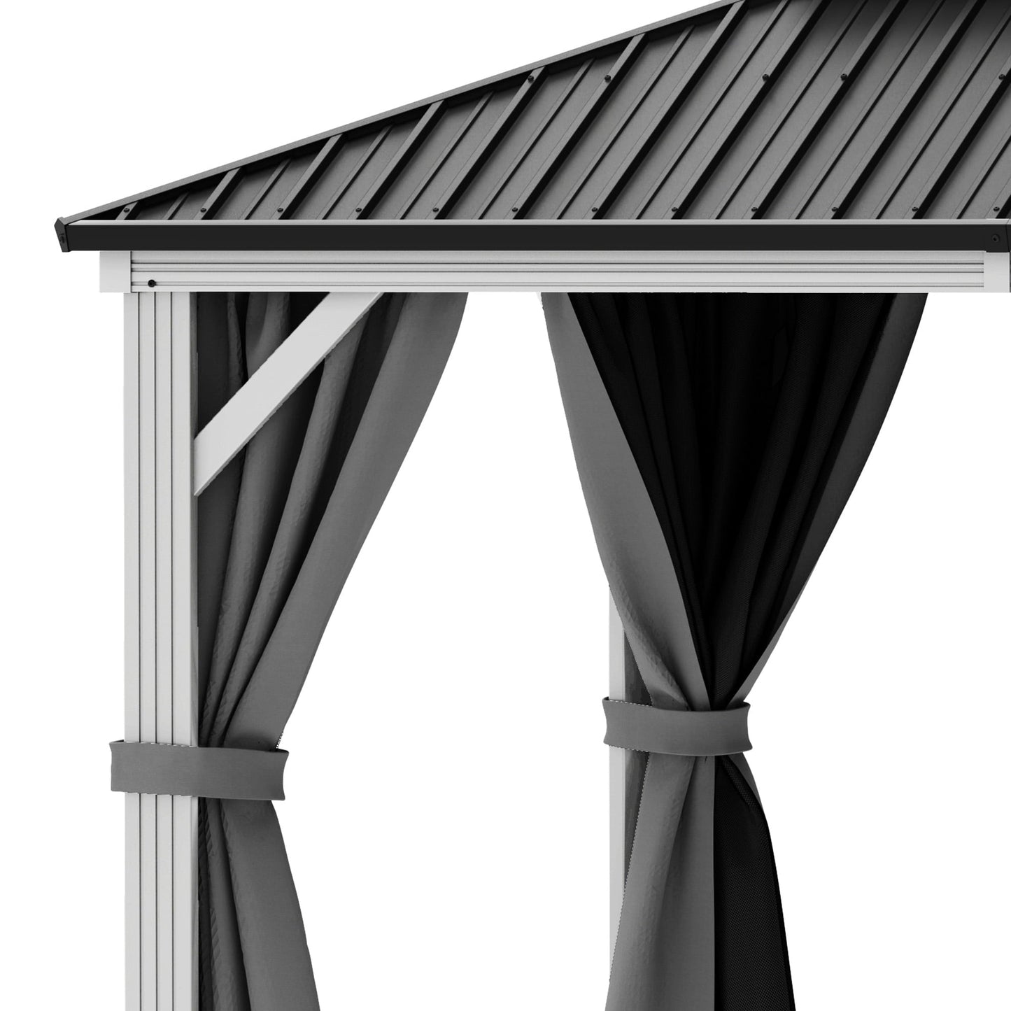 Mazonvintage 10x12 FT Outdoor Hardtop Gazebo,Double Roof Canopy, Aluminum Frame Patio Gazebo with Netting & Gray Curtains, Sunshade for Garden, Patio, Lawns, White&Gray
