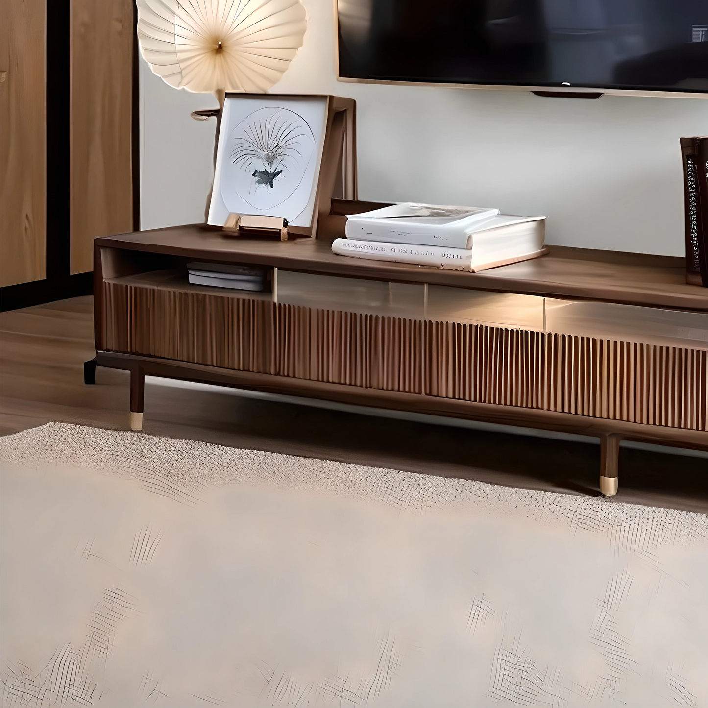 Modern Natural Wood TV Stand with Storage Drawers, Elegant Design for Living Room