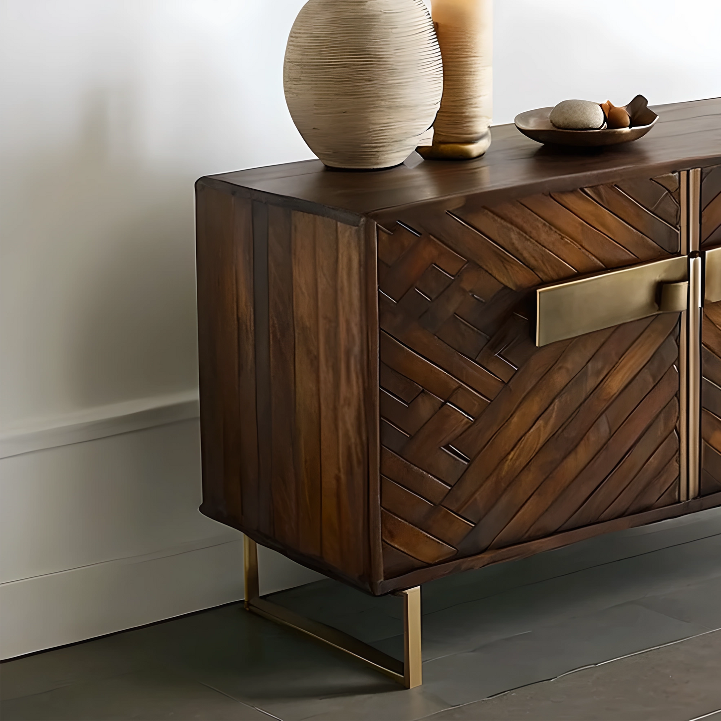 Glass Door Wine Storage Cabinet, Modern Wooden Bar Unit for Living Room