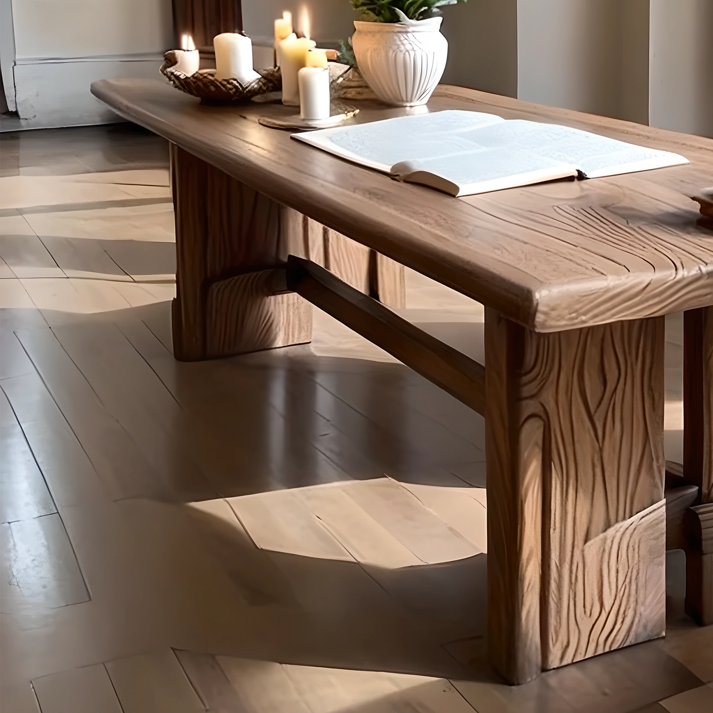 Vintage Carved Wooden Table, Artisan Craftsmanship, Elegant Living Room Furniture