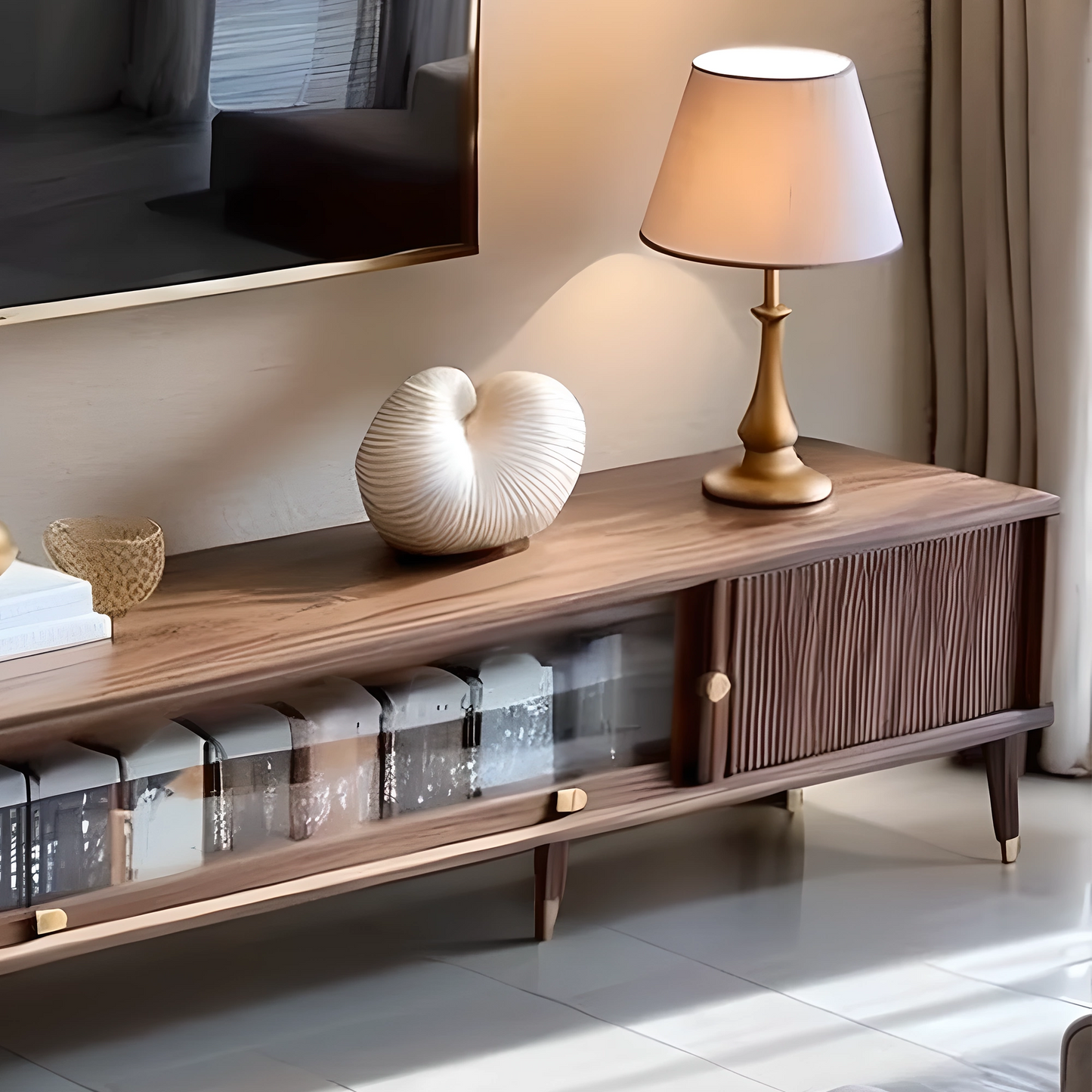 Premium Engineered Wood TV Stand in Walnut Finish, Modern Home Entertainment Center