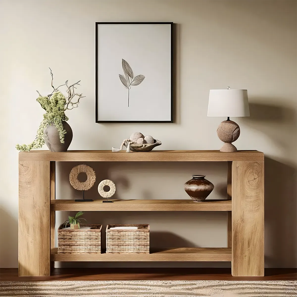 3-Tier Natural Oak Console Table - Modern Design 70.87 Inch