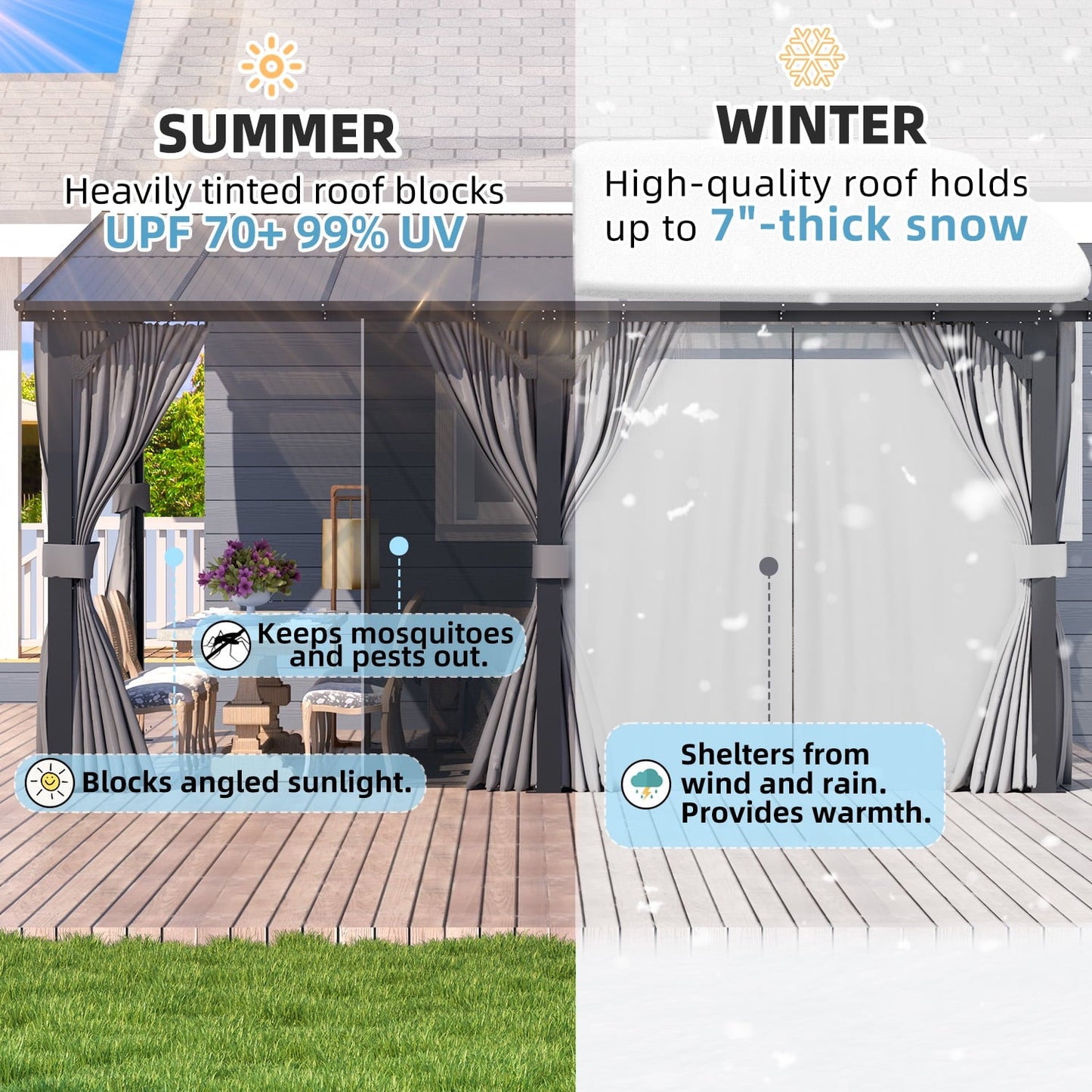 Mazonvintage 20' x 12' Lean to Gazebo with Netting and Curtain Outdoor Mazonvintage Gazebo Aluminum Metal Pergola For Garden, Patio, Backyard-Dark Gray