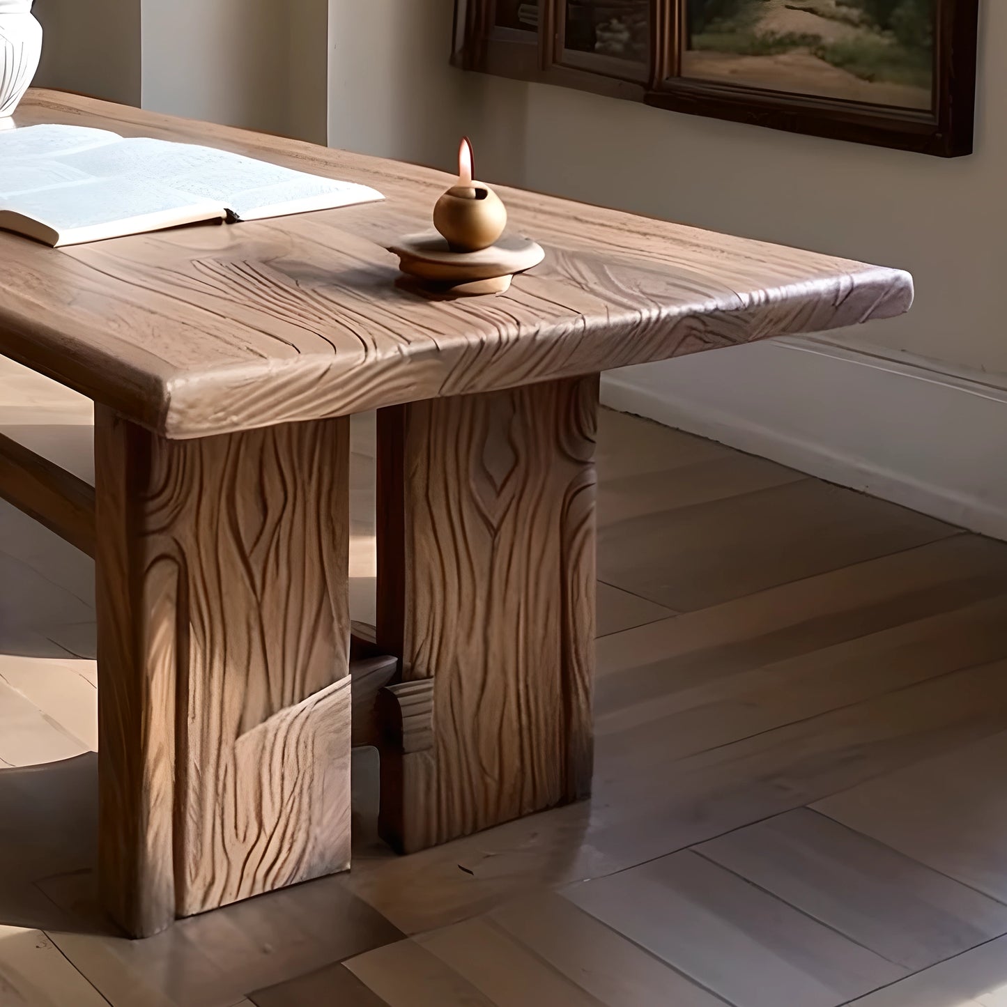 Vintage Carved Wooden Table, Artisan Craftsmanship, Elegant Living Room Furniture