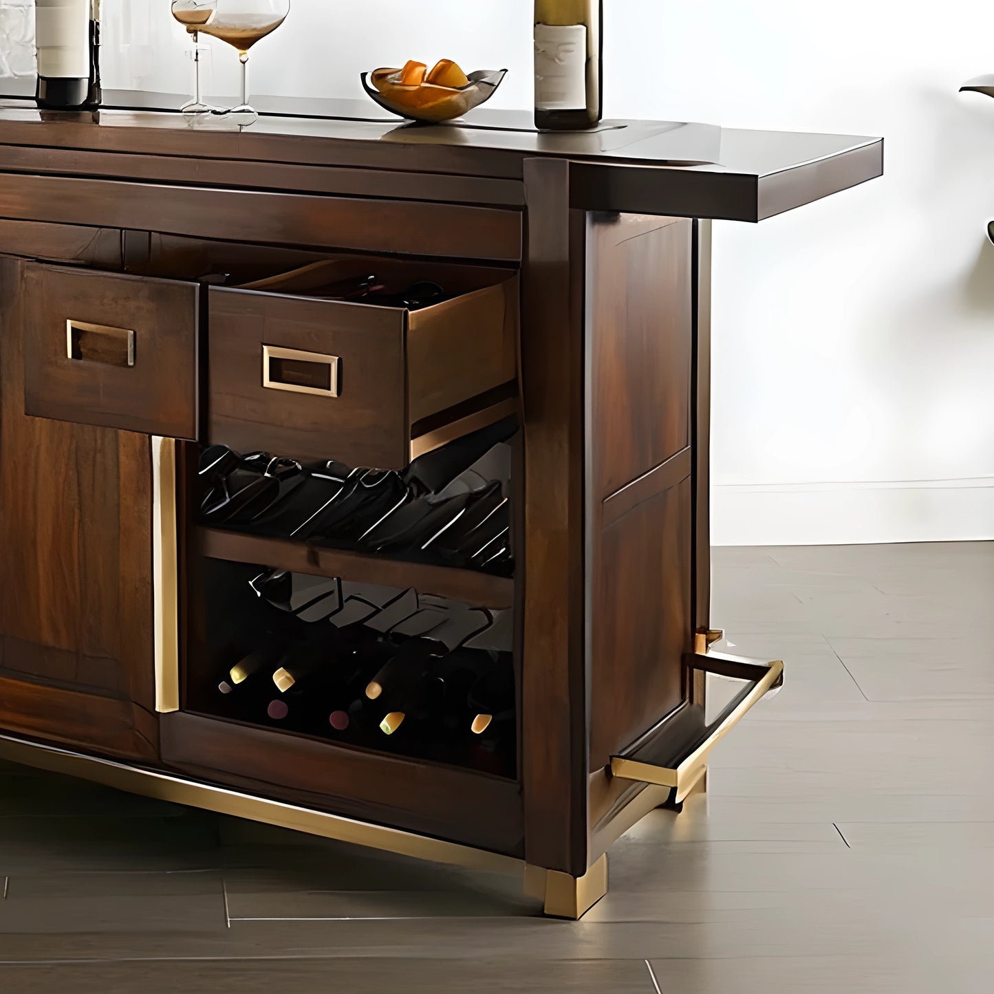 Wooden wine cabinet with glass doors, designed for elegance and practicality – ideal for any wine lover.