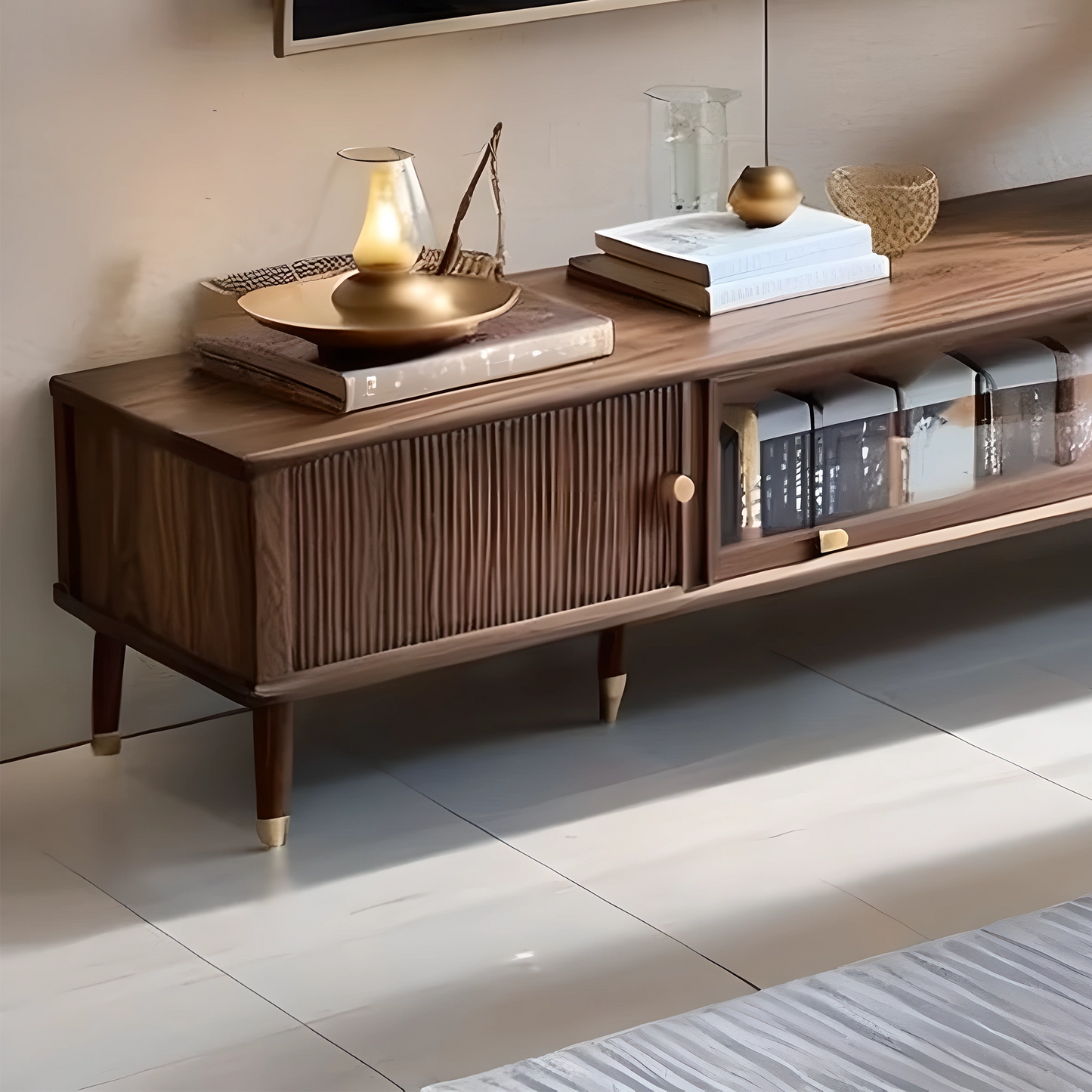 Premium Engineered Wood TV Stand in Walnut Finish, Modern Home Entertainment Center