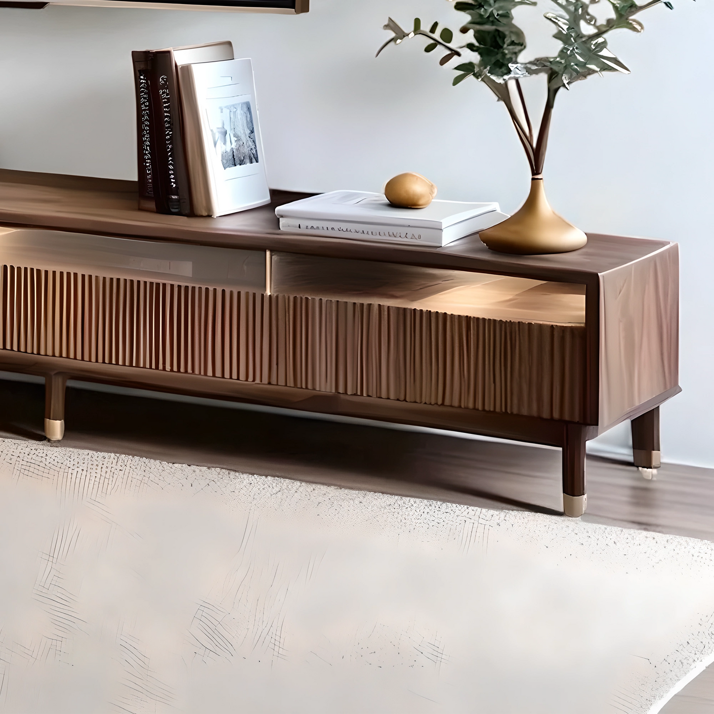 Modern Natural Wood TV Stand with Storage Drawers, Elegant Design for Living Room