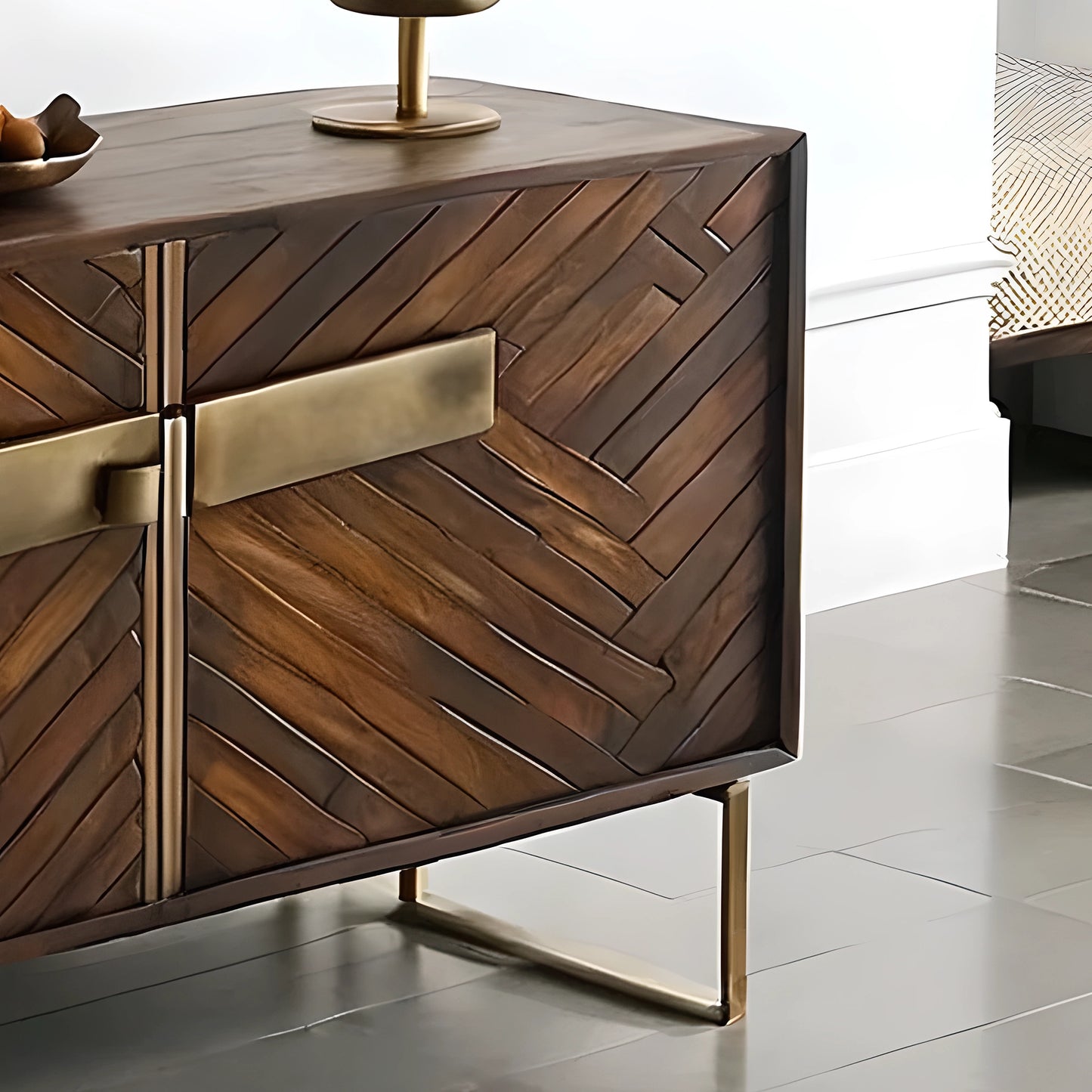 Glass Door Wine Storage Cabinet, Modern Wooden Bar Unit for Living Room
