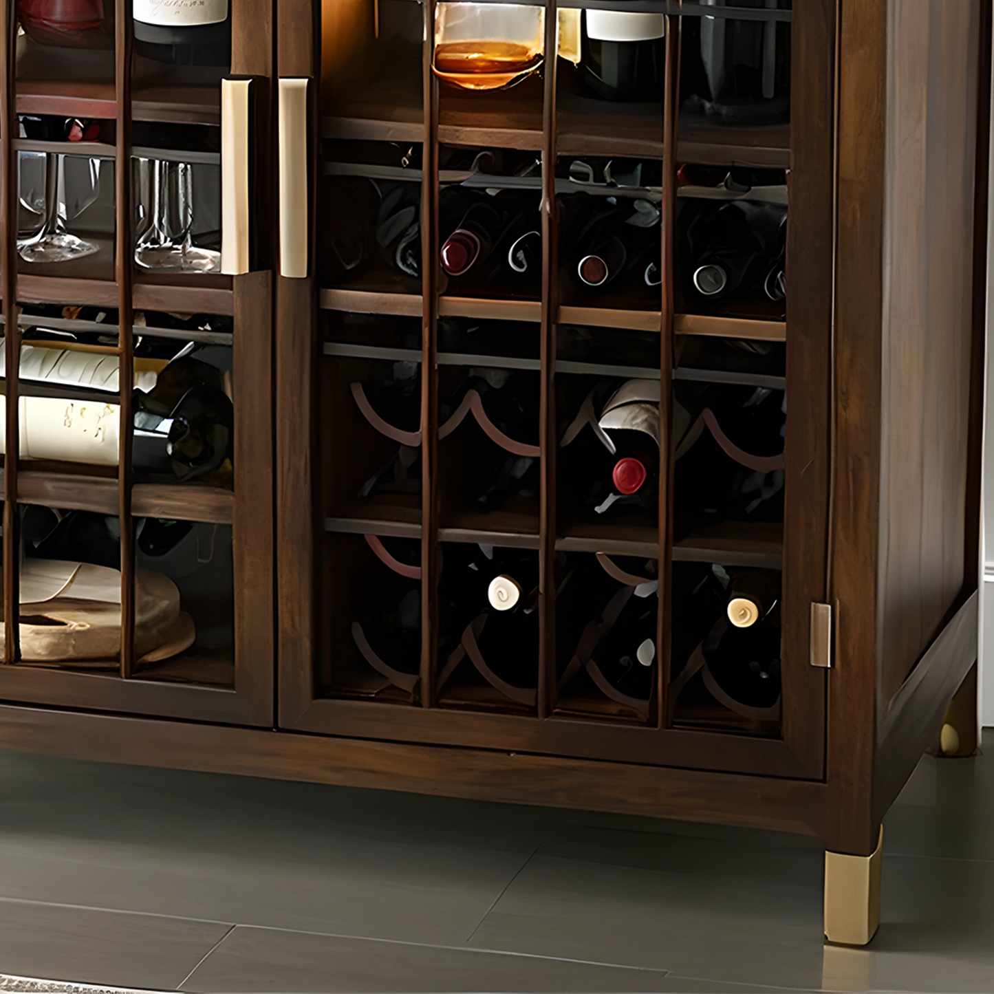 Modern Wooden Wine Cabinet with Glass Doors, Luxury Storage for Wine Bottles and Glasses
