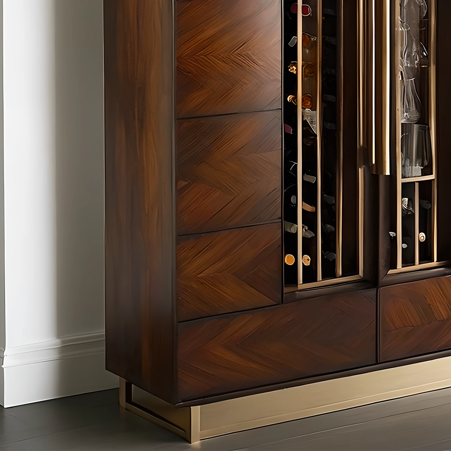 Luxury Wood Wine Bar Cabinet, Built-in Glass Rack, Modern Home Bar Furniture