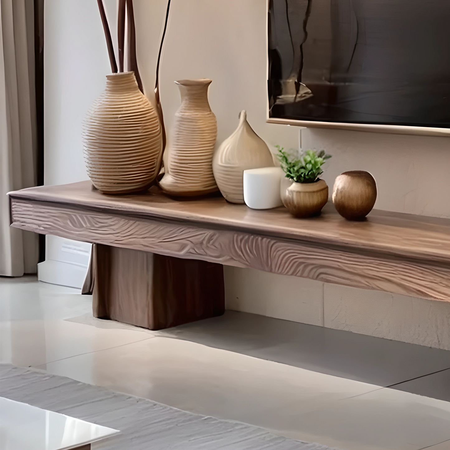 Walnut Wood TV Cabinet, Scandinavian Minimalist Style, Luxury and Functional