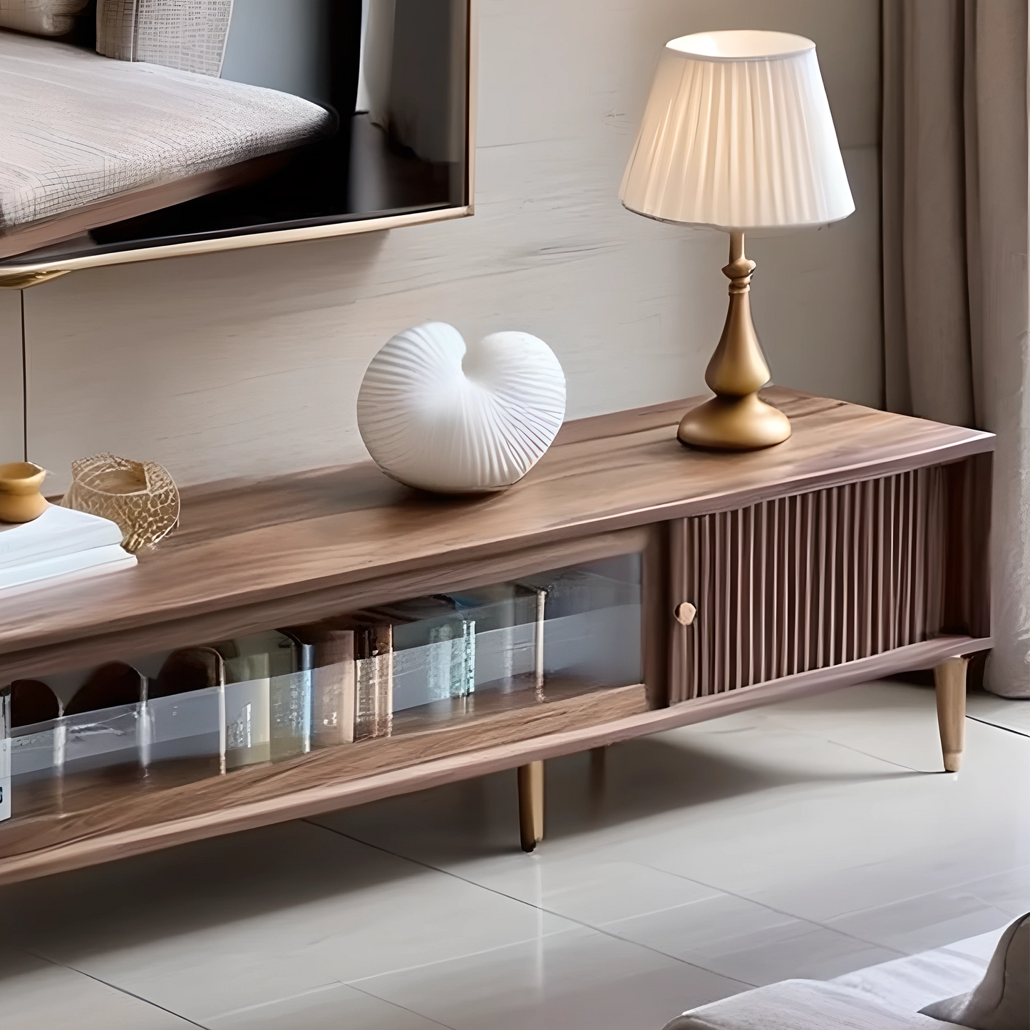 North American Walnut TV Cabinet | Natural Wood TV Shelf | Nordic Style & Mid-Century Modern
