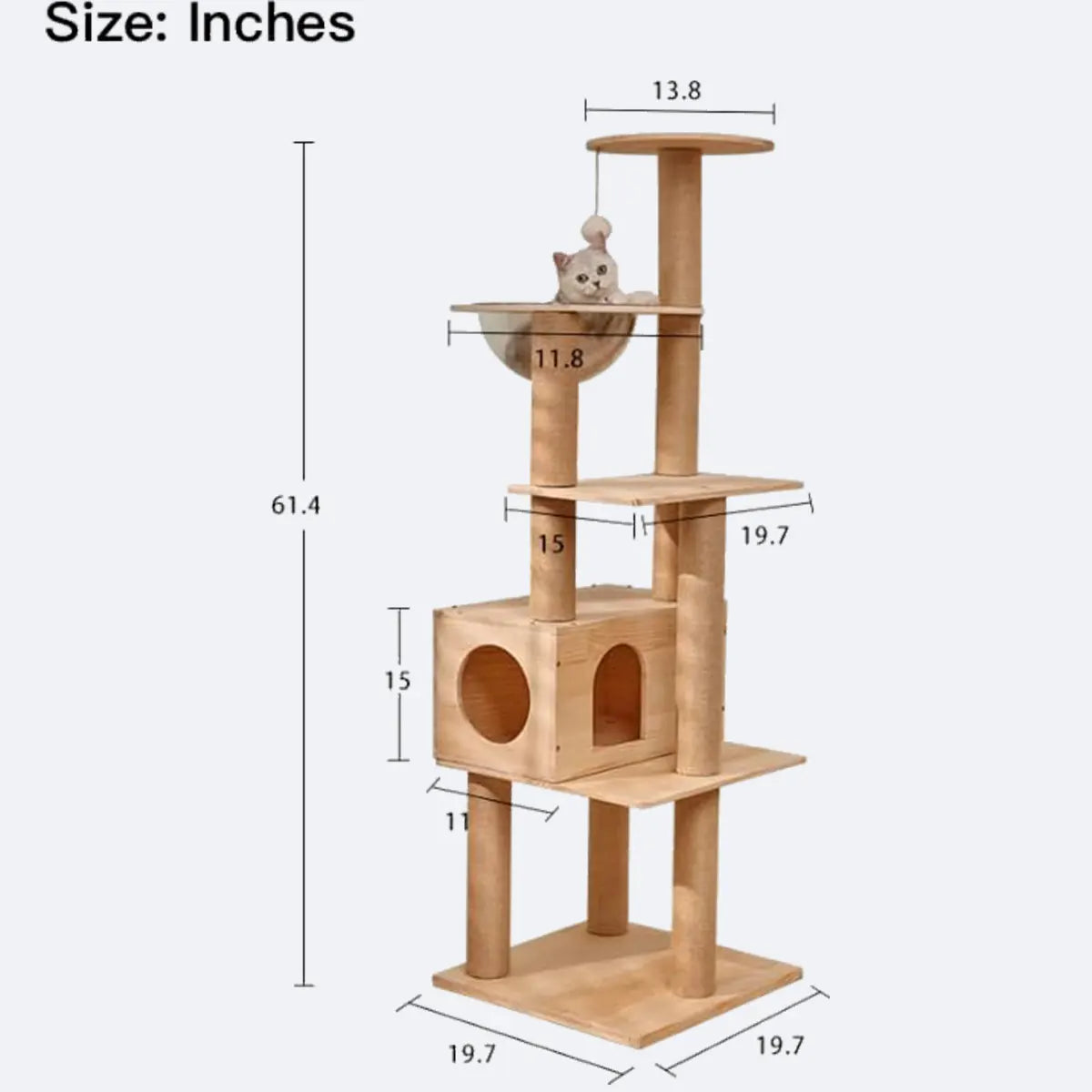 Solid Wood Cat Tree Tower with Condo & Perch