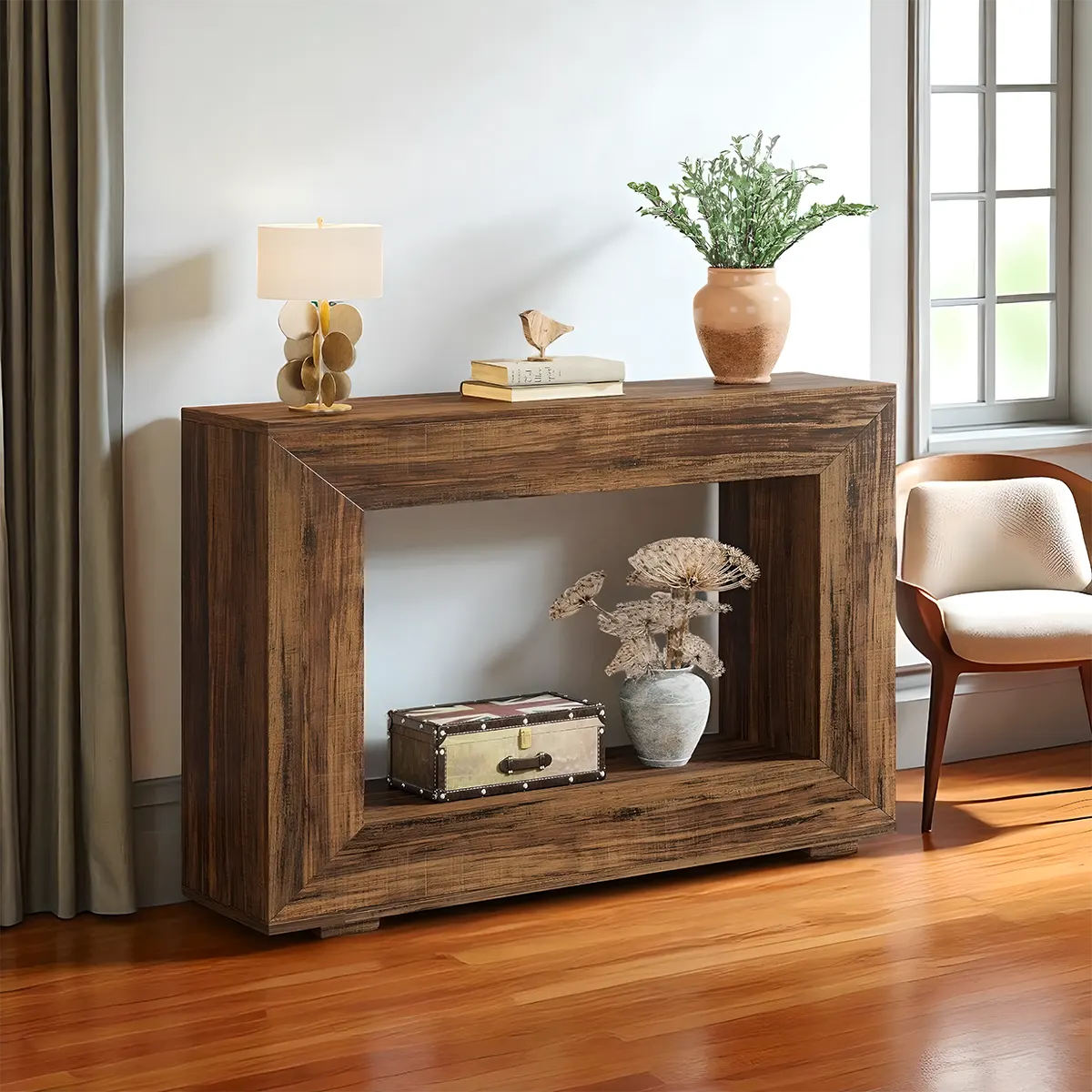 47" Rustic Wood Console Table – Open Rectangular Frame, Bottom Shelf, Entryway Style & Sofa Table