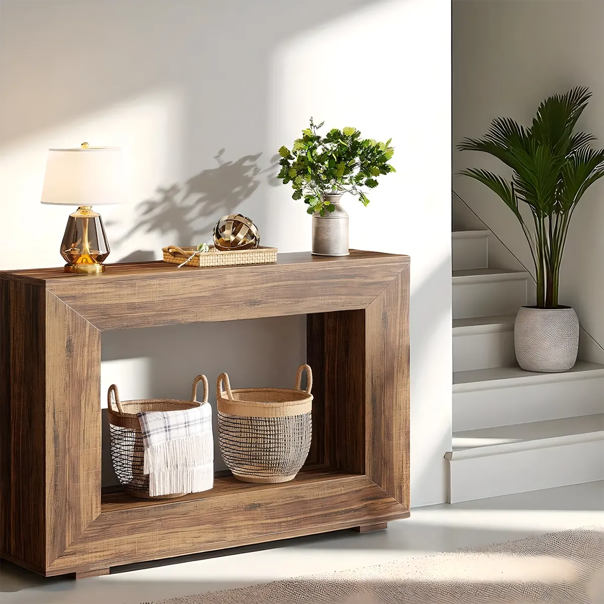 47" Rustic Wood Console Table – Open Rectangular Frame, Bottom Shelf, Entryway Style & Sofa Table
