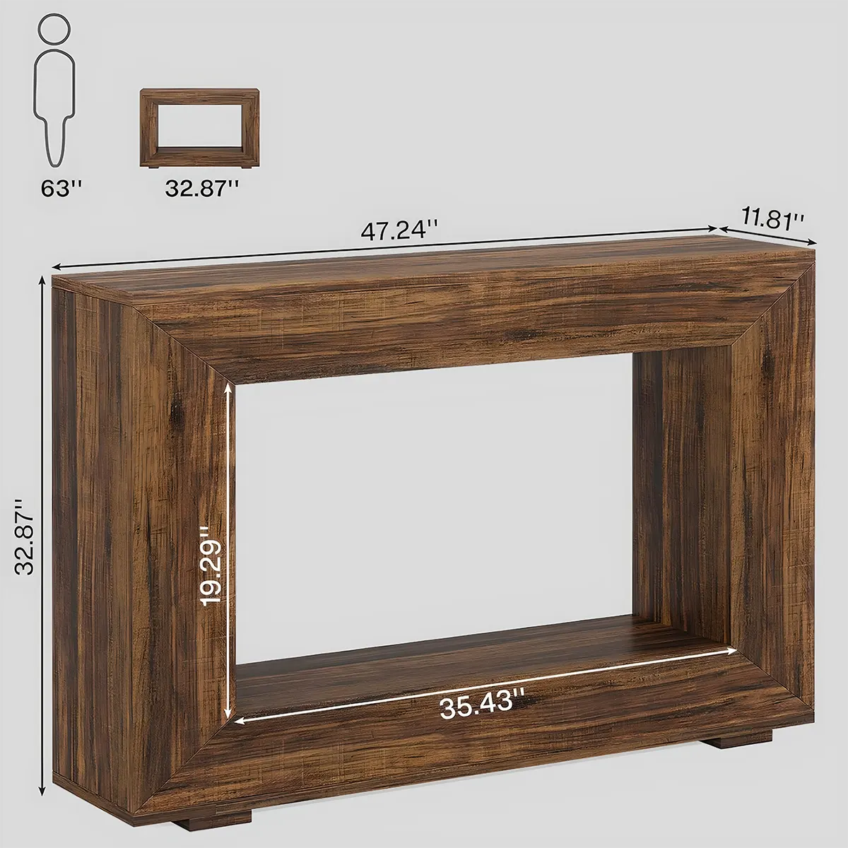 47" Rustic Wood Console Table – Open Rectangular Frame, Bottom Shelf, Entryway Style & Sofa Table