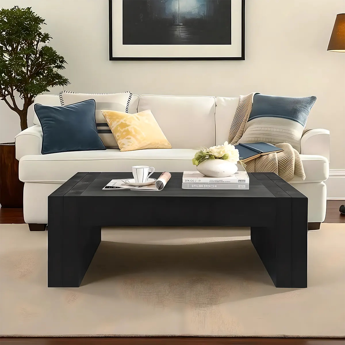 49″ Natural Wood Coffee Table – Minimalist Style, Holds up to 100lbs