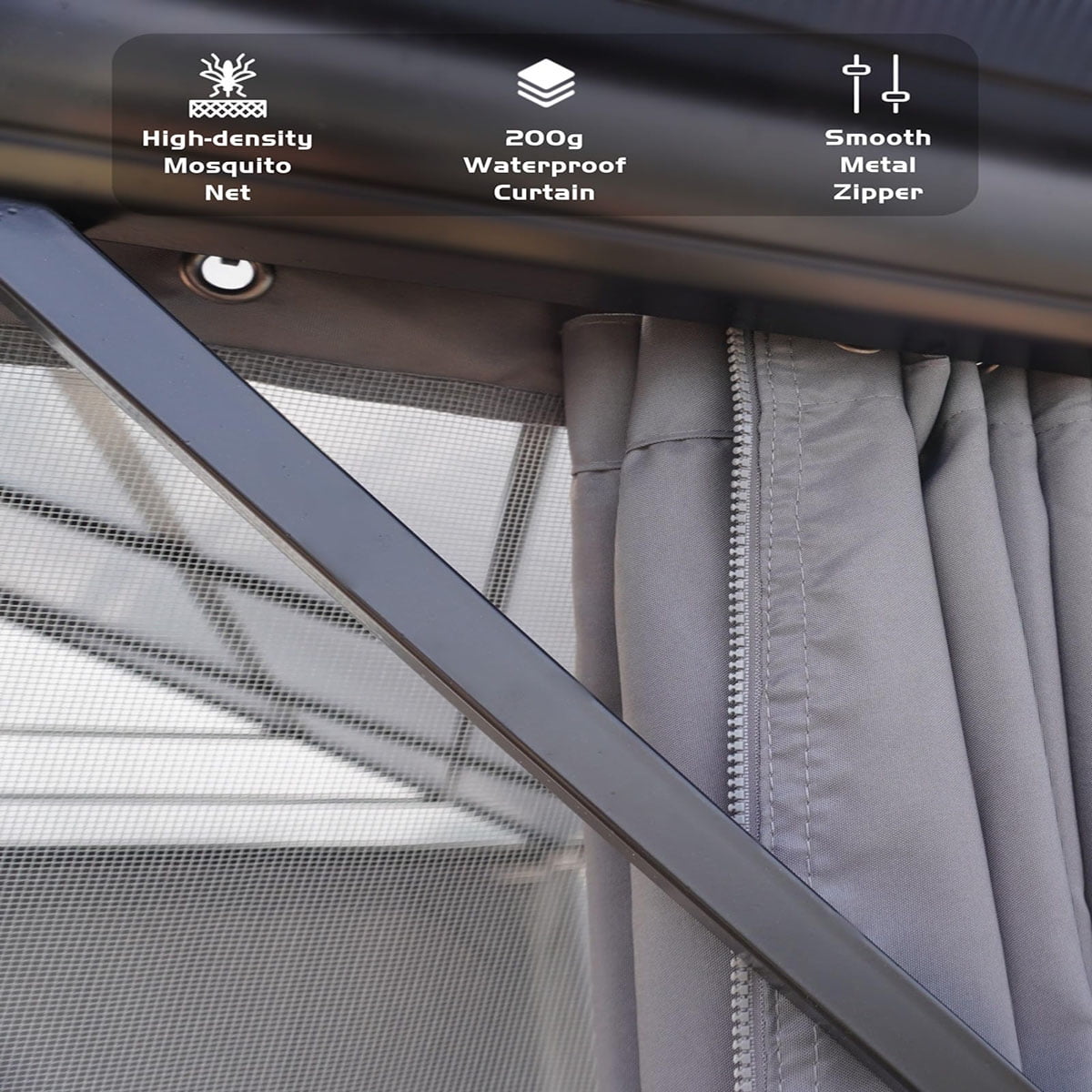 Mazonvintage Gazebo 12' x 14', with Galvanized Steel Double Roof Canopy, Permanent Outdoor Metal Pavilion, with Netting and Curtains, for Mazonvintage, Pario and Lawn(ship in 5 boxes)