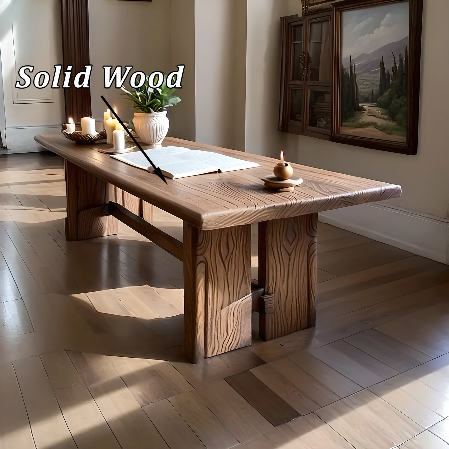 Vintage Carved Wooden Table, Artisan Craftsmanship, Elegant Living Room Furniture