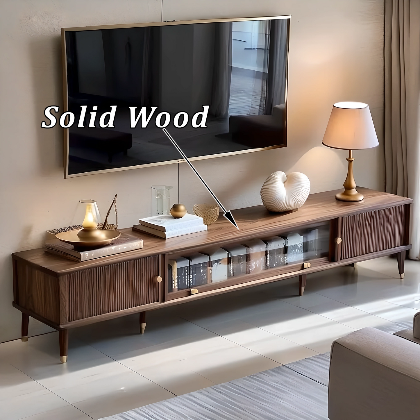 Premium Engineered Wood TV Stand in Walnut Finish, Modern Home Entertainment Center