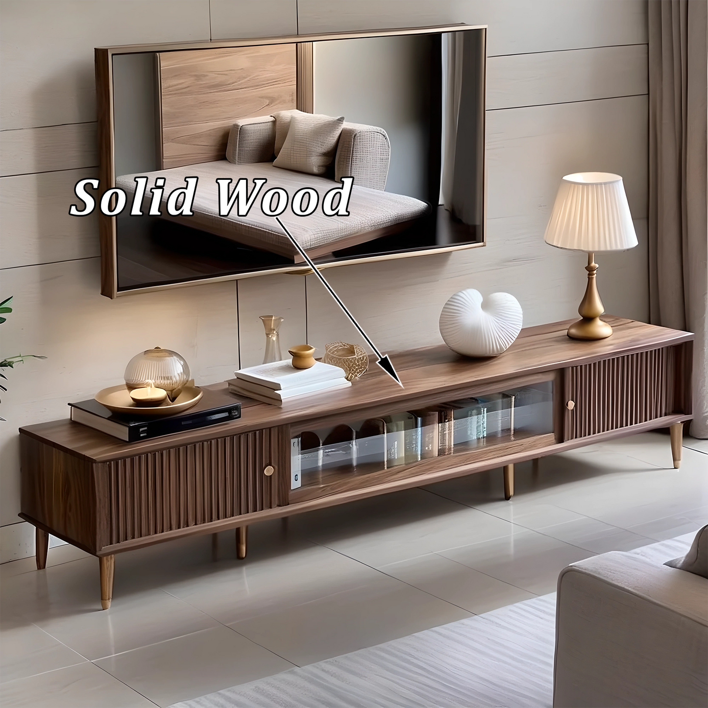 North American Walnut TV Cabinet | Natural Wood TV Shelf | Nordic Style & Mid-Century Modern