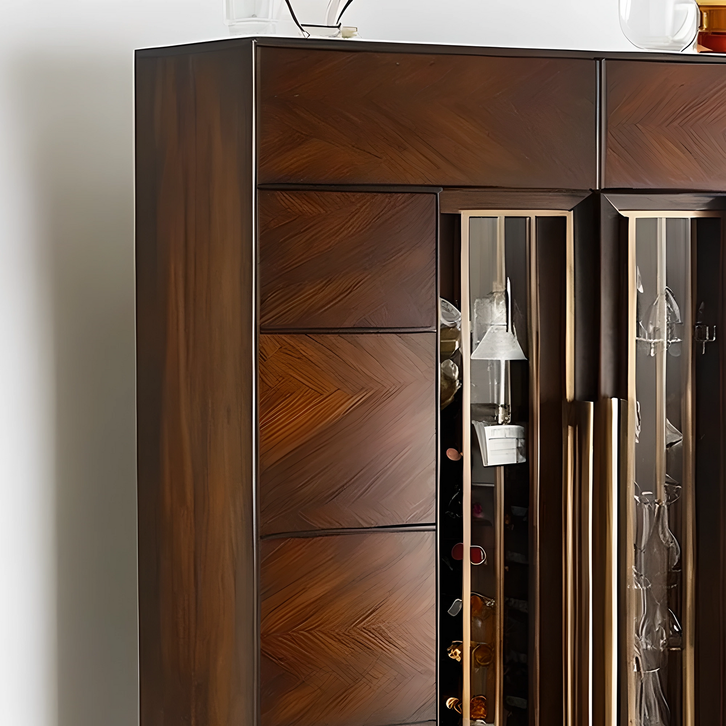 Luxury Wood Wine Bar Cabinet, Built-in Glass Rack, Modern Home Bar Furniture