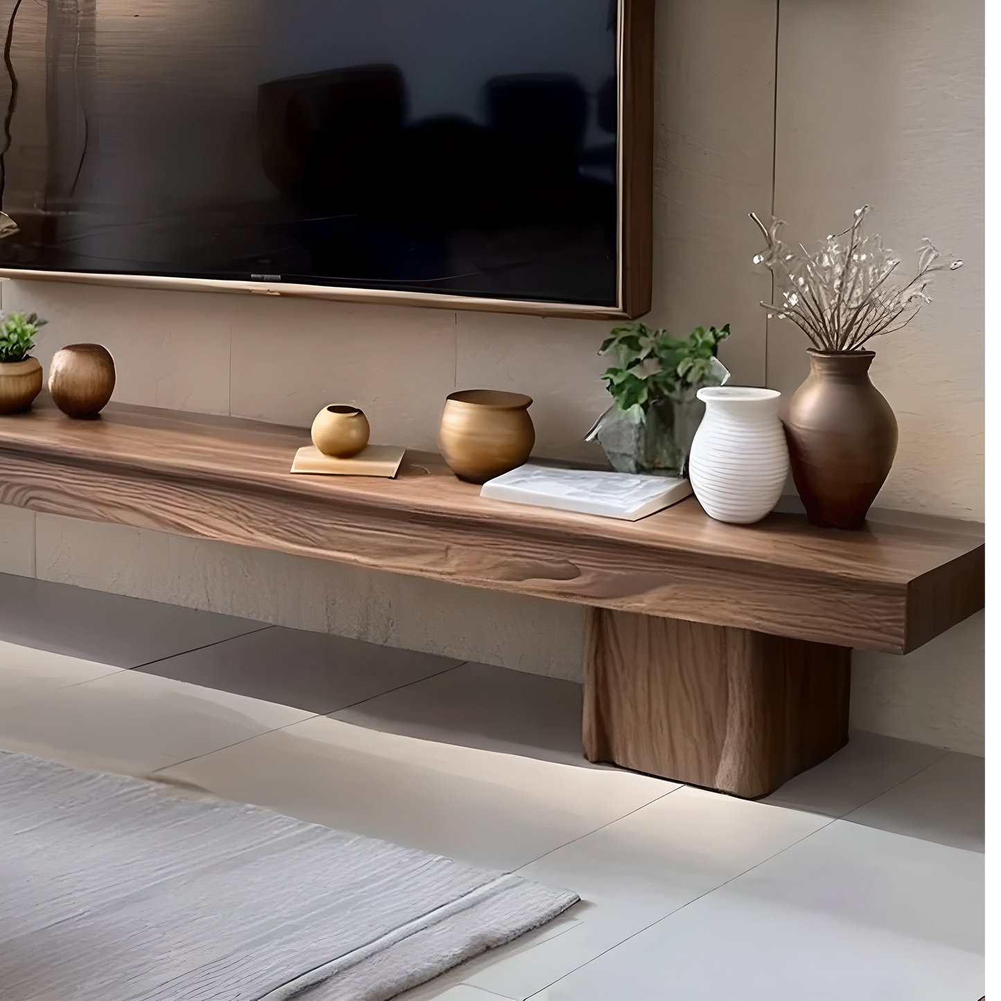 Walnut Wood TV Cabinet, Scandinavian Minimalist Style, Luxury and Functional