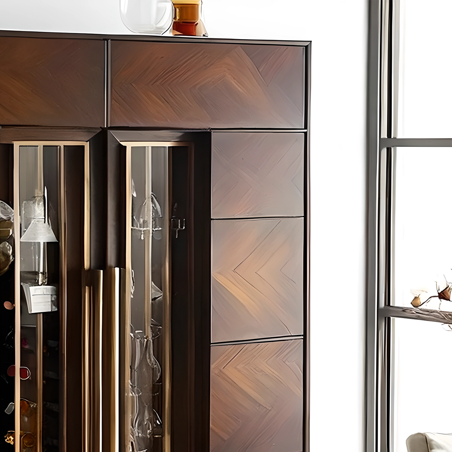 Luxury Wood Wine Bar Cabinet, Built-in Glass Rack, Modern Home Bar Furniture