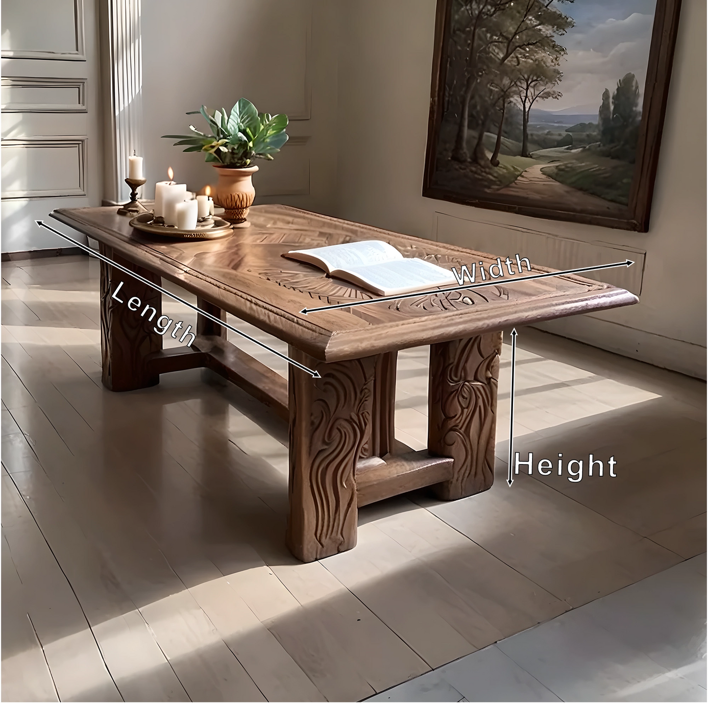 Vintage Carved Wooden Table, Artisan Craftsmanship, Elegant Living Room Furniture