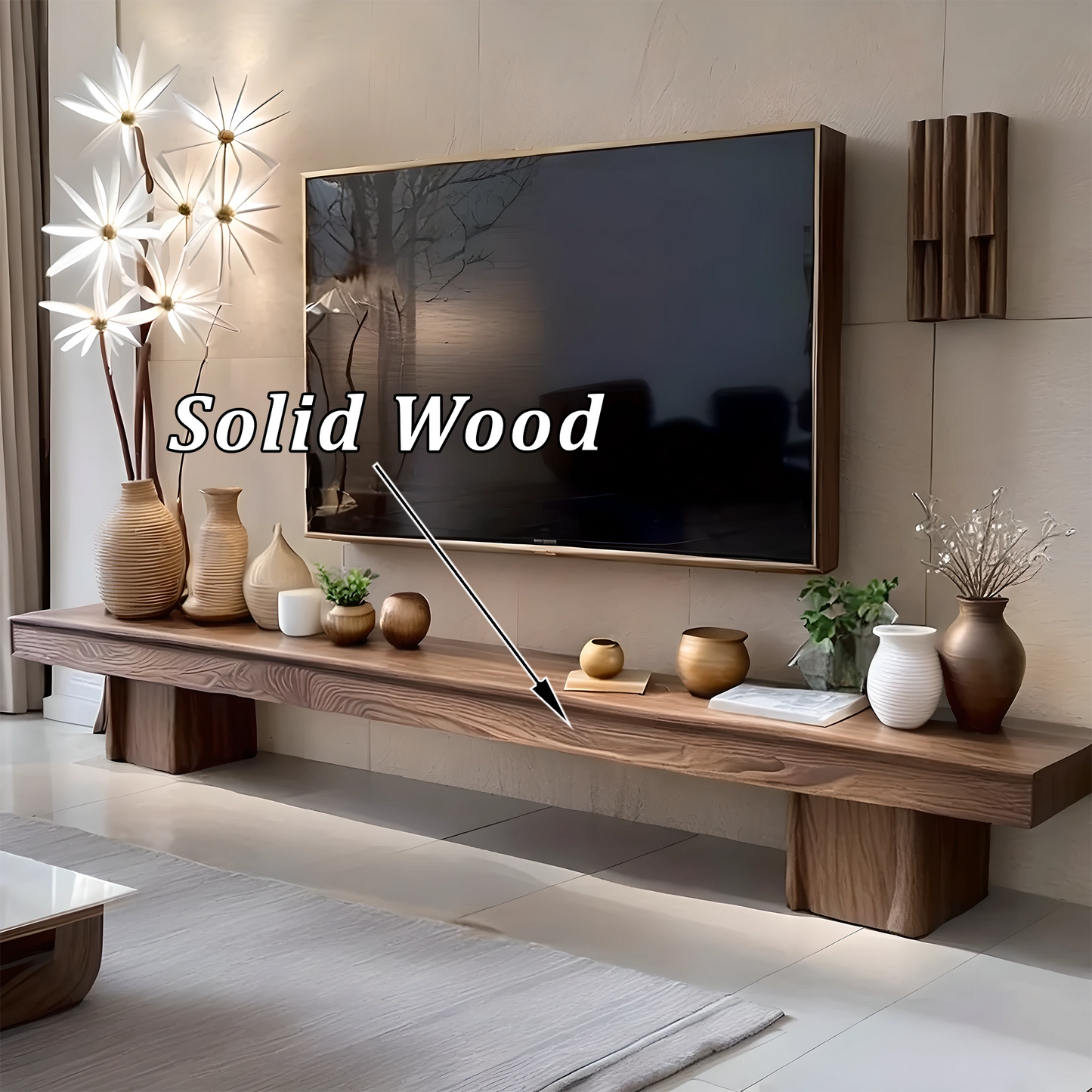 Walnut Wood TV Cabinet, Scandinavian Minimalist Style, Luxury and Functional
