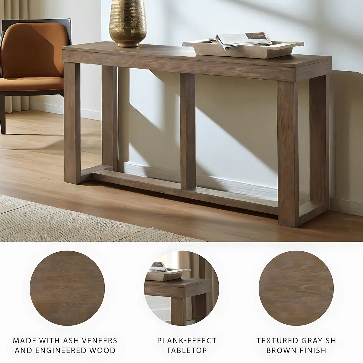 64 Inch Natural Wood Console Table – Minimalist Modern Design