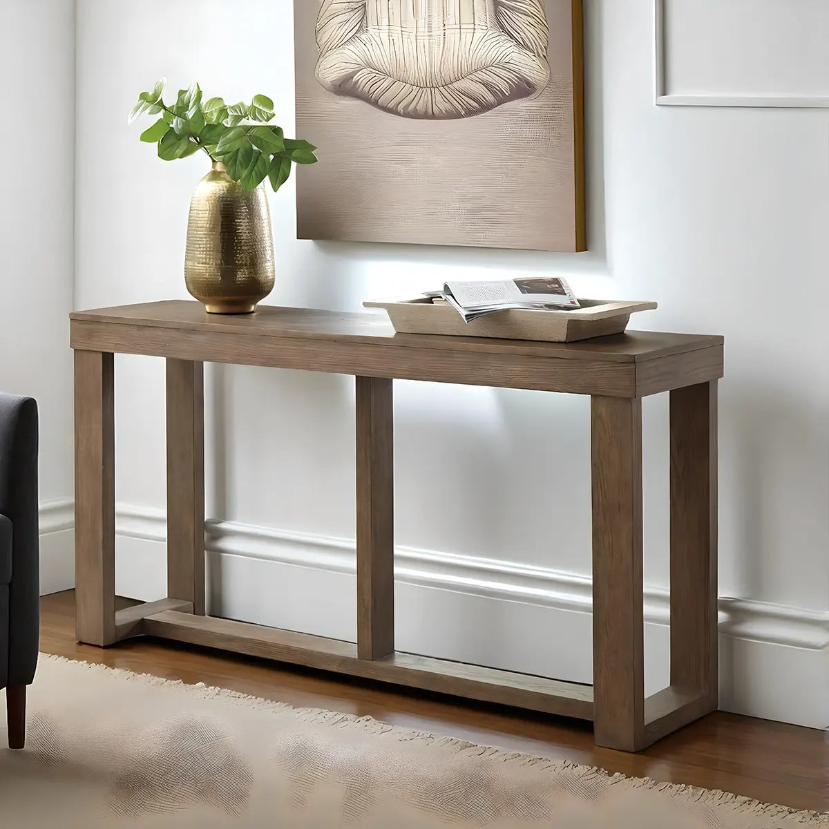 64 Inch Natural Wood Console Table – Minimalist Modern Design