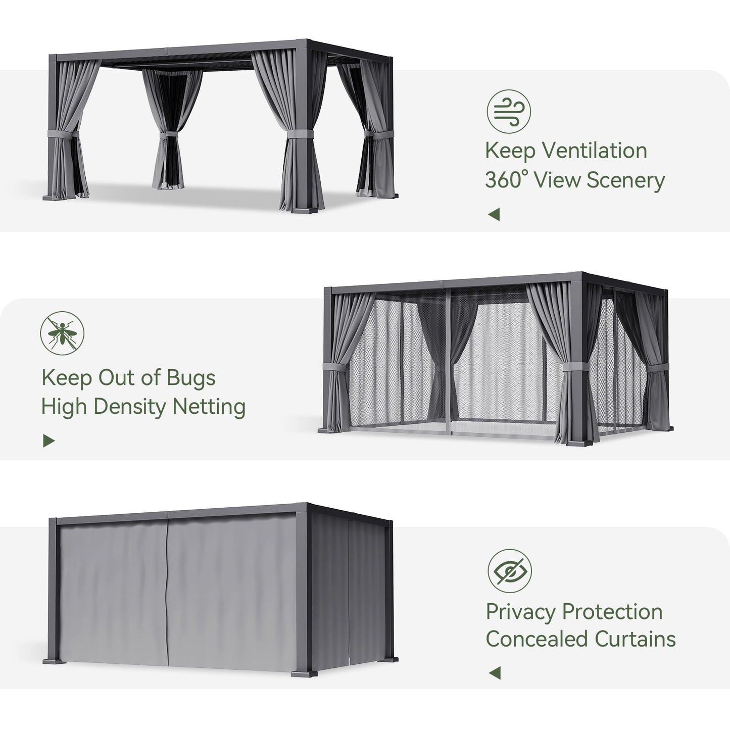 Mazonvintage Louvered Pergola 12' x 16' Outdoor Aluminum Pergola with Adjustable Top for Decks, Gardens and Backyards, Gray