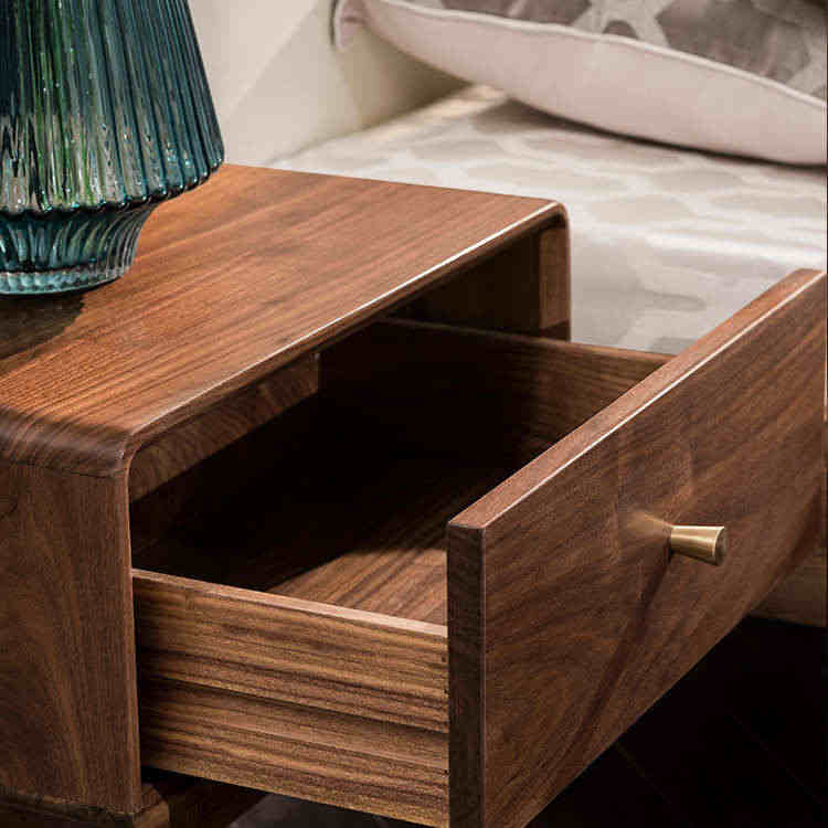 Mazonvintage-Apex Minimalistic Nightstand Black Walnut Wood Bedside Table with One Drawer