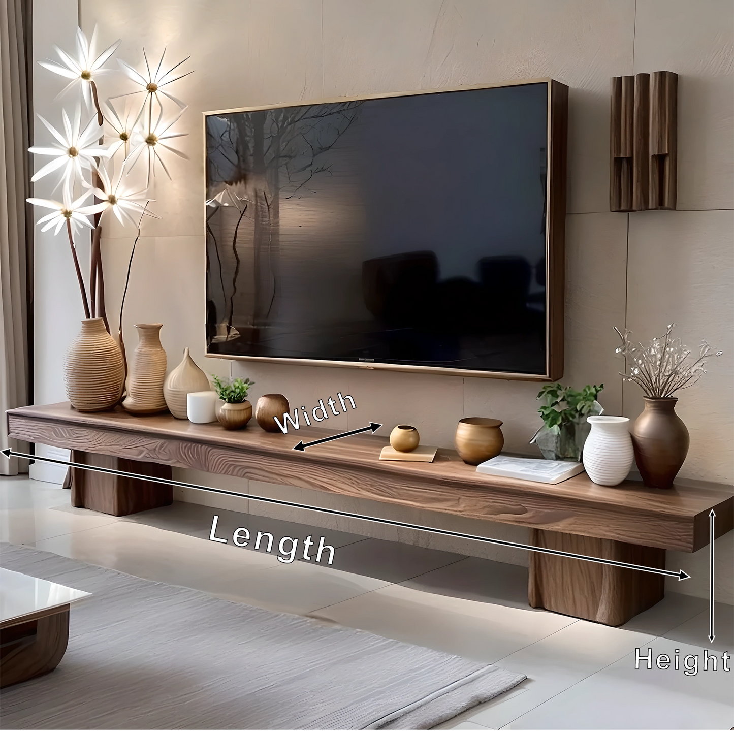 Walnut Wood TV Cabinet, Scandinavian Minimalist Style, Luxury and Functional