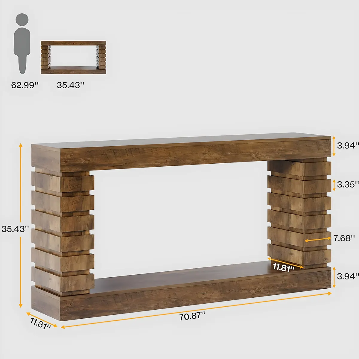 70.9 inch thick leg console table – MFD wood, modern style