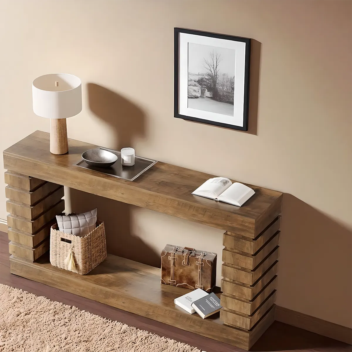 70.9 inch thick leg console table – MFD wood, modern style